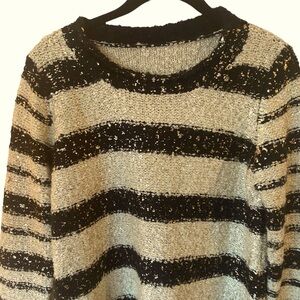 Sweater pullover no label black gold and cream stripe (see measurements)